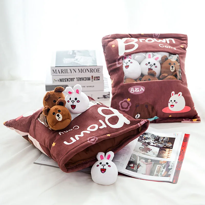 8pcs/lot Cute Animal Brown Cony Bag Plush Doll Stuffed Bunny Candy Pudding Cushion/Pillow Kids/Girl Birthday Gifts |