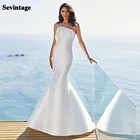 Новинка 2021, мягкое атласное Свадебное платье Sevintage, белое Свадебное платье без рукавов с юбкой-годе, простое платье с открытой спиной, платье для невесты