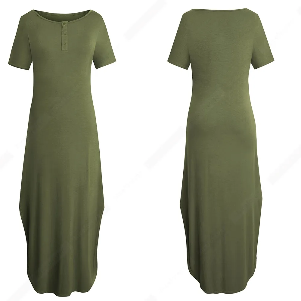 Платье женское длинное однотонное с круглым вырезом шикарное повседневное