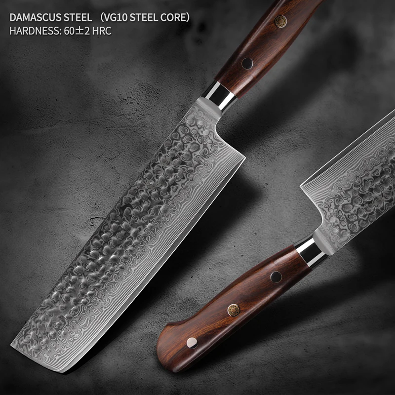 FZIZUO 6.9&quotFull Tang VG10 Damascus Steel Nakiri Knife Professional Kitchen Knives Cooking Desert Ironwood Wooden Handle | Дом и сад