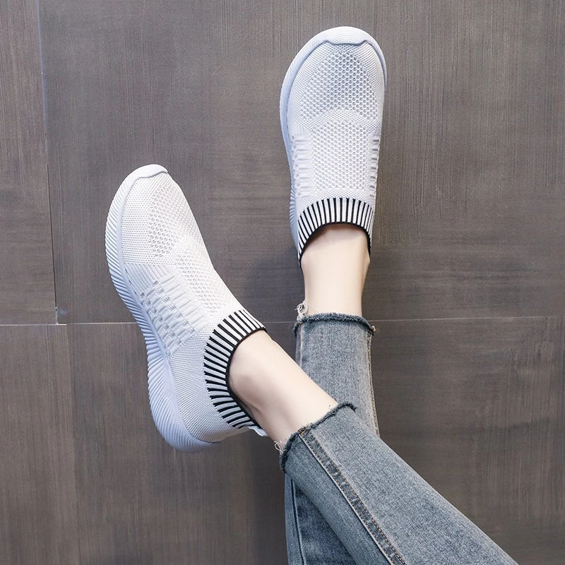 

Ladies Sneakers Spring Autumn Flying Woven Breathable Mesh Casual Sports Shoes Deodorant Women's Shoes Slip-on Running Shoes