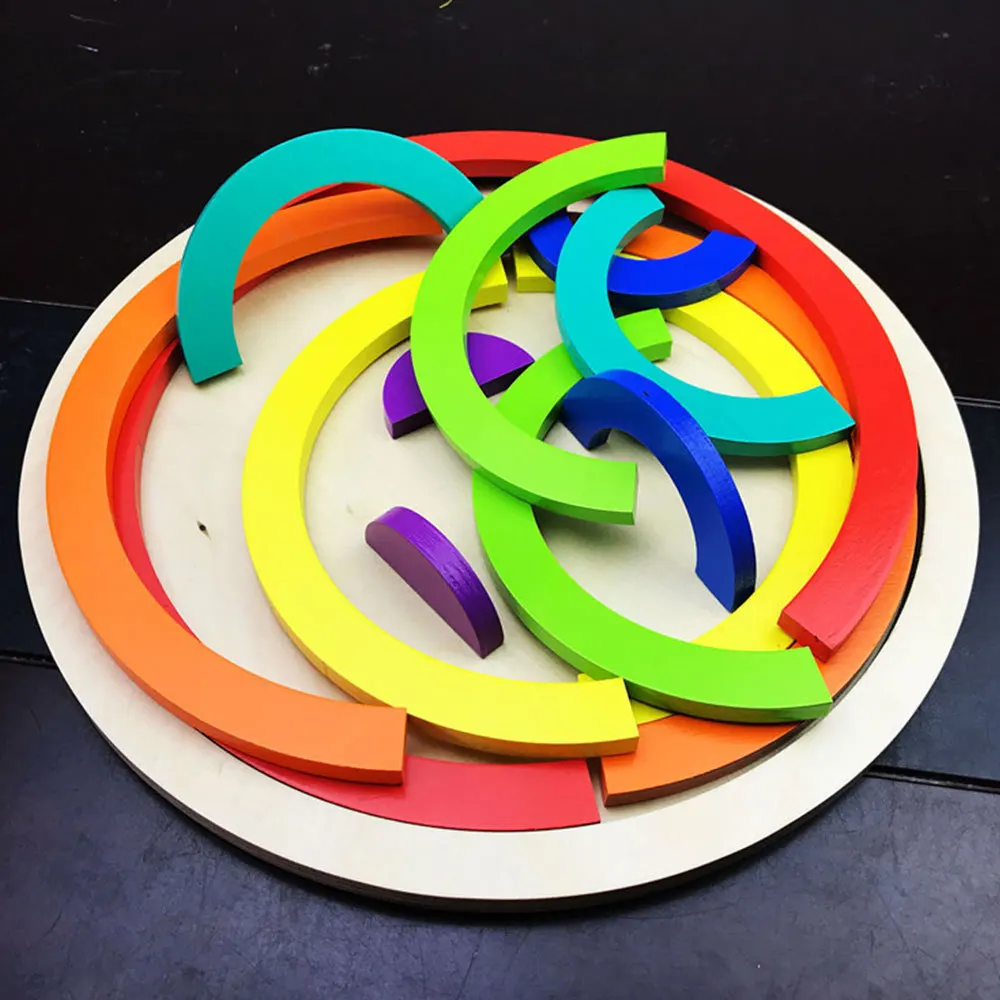 Цветные радужные деревянные строительные блоки пазл арка мост детские подарки