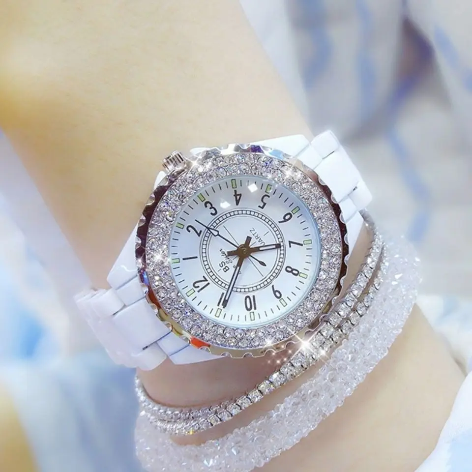 

Women's Watch New Elegant Waterproof Women's Student Korean-Style Simple Ceramic Watch Women's Full Diamond Size TOPIN Famous
