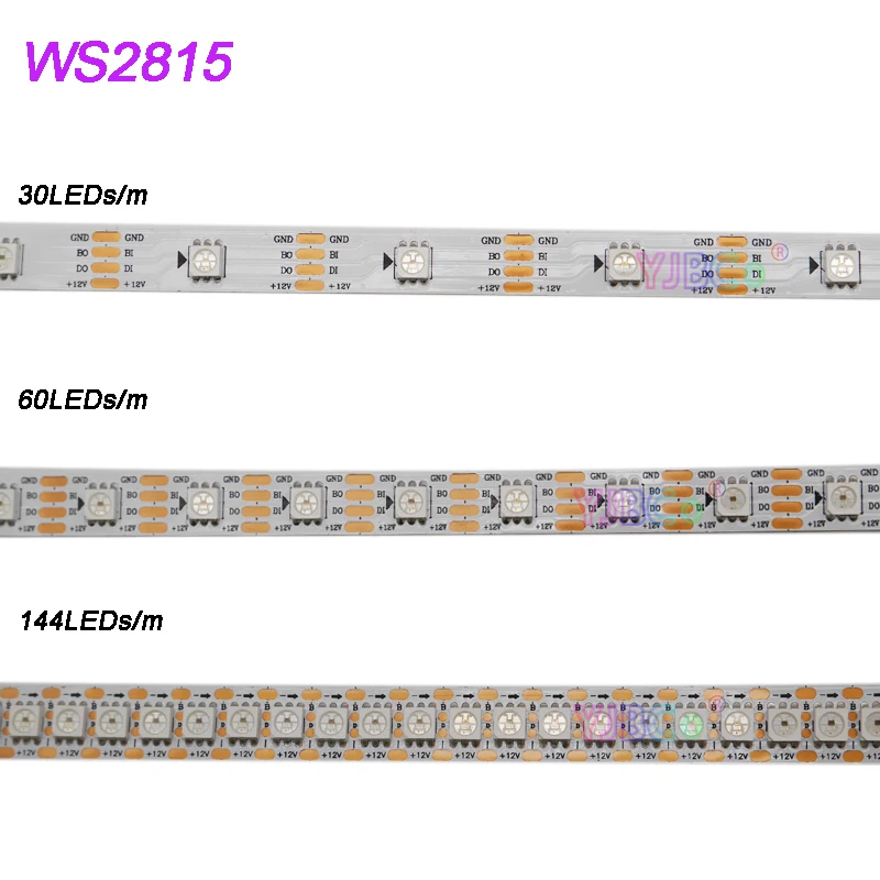 

DC12V WS2815 LED Strip addressable Dual-Signal 5050 RGB Smart Pixels Lamp Tape WS2812B Updated 30/60/144 LEDs/m IP30/IP65/IP67