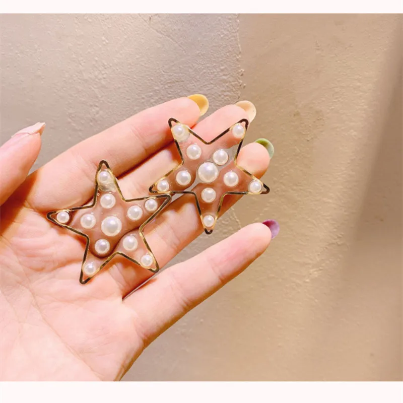 Уникальные женские серьги-гвоздики со звездой и жемчугом модные геометрические