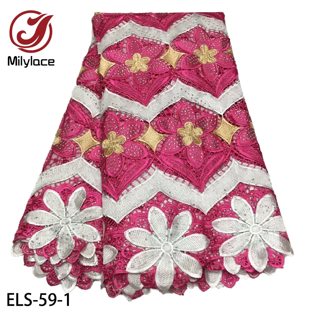 

Milylace African Lace Fabric Color Guipure Lace Fabric 2020 High Quality Nigerian Water Soluble Lace Fabric for Dress ELS-59