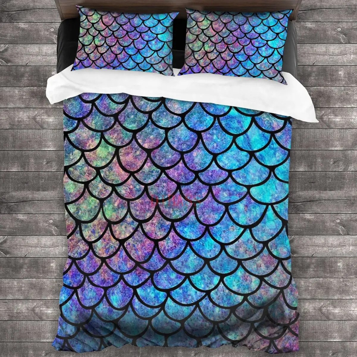 

Colorful Mermaid Scales 100%Pure Cotton Comforter Set with 2 Pillowcase,Soft Microfiber Duvet Cover Set, Bedding Sets Bed Set