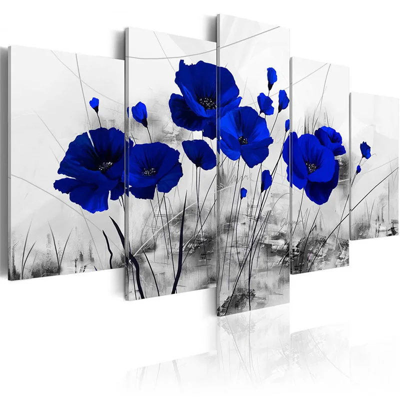 

Canvas Pictures Home Decor 5 Pieces Mother Nature's Purple Poppy Flowers Painting Prints Red Blue Floral Poster Bedroom Wall Art