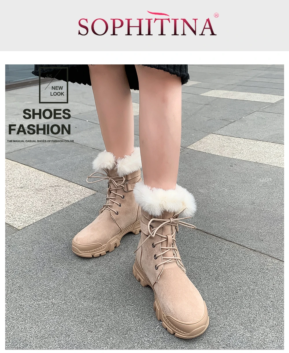 SOPHITINA/зимние сапоги; удобные теплые однотонные ботинки из высококачественной натуральной кожи с круглым носком на шнуровке; женские ботильоны; PO314