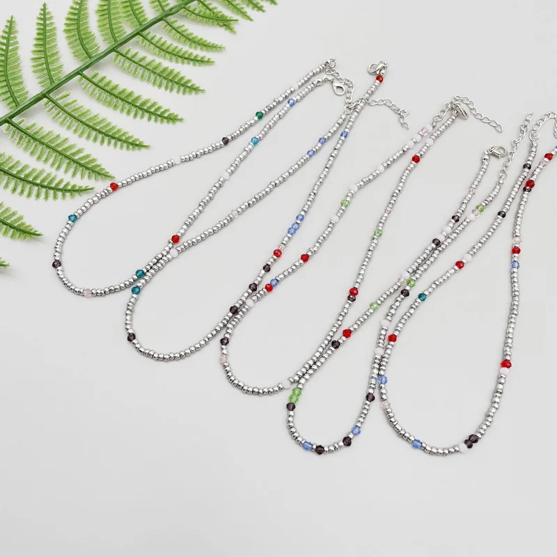 Модное ожерелье-чокер с кристаллами и серебряными бусинами для женщин девушек