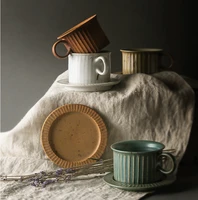 japanese style coffee cup and saucer set stoneware retro mug personality couple cup afternoon tea mark mug living room tea set