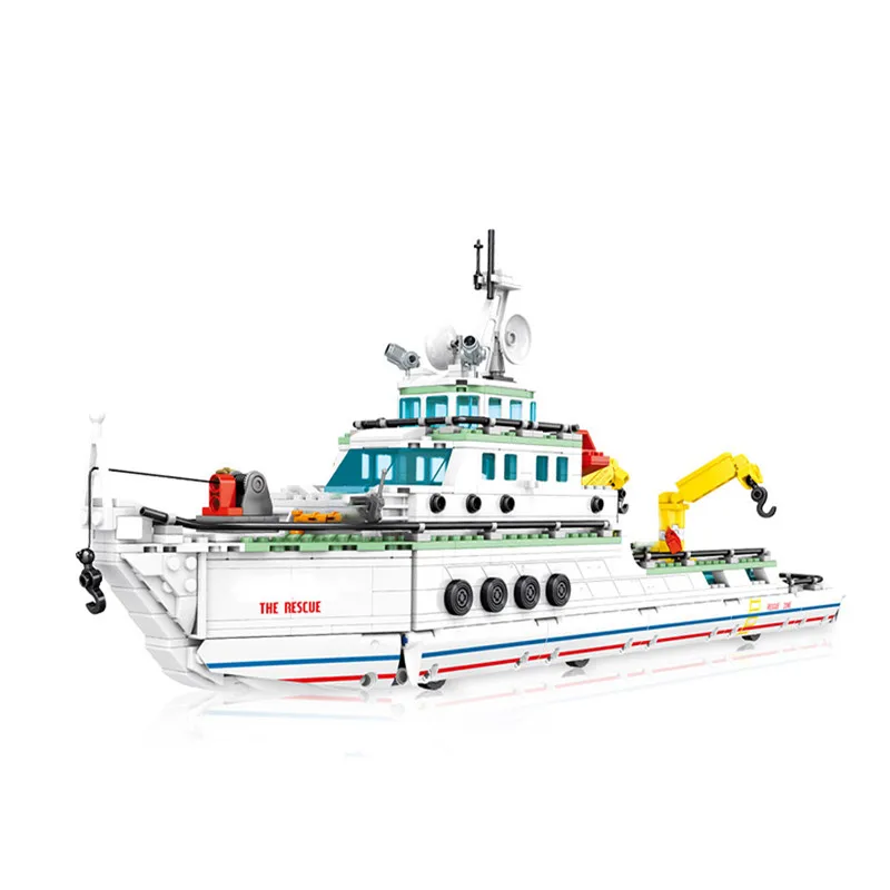 

City Emergency Rescue Boat Model Building Blocks DIY Police Nautical Ship Educational Bricks Toys Gift For Children