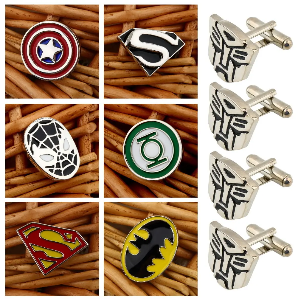Мужская рубашка для свадебной вечеринки квадратная DC Marvel супер герой Запонки