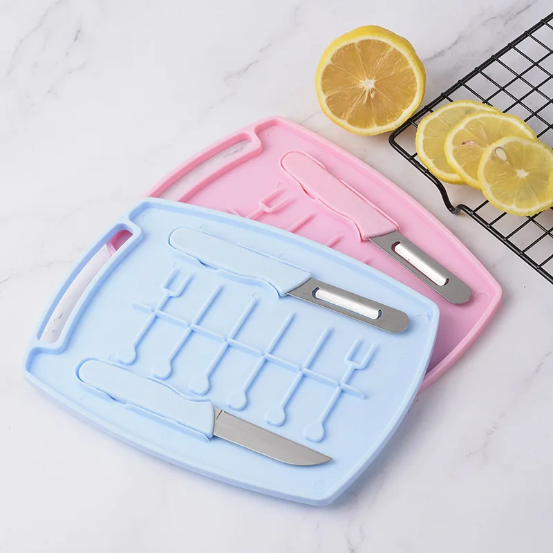

CATHYLIN Cutting Board Multi-function Plastic Knife Paring Three-piece Suit With Fruit Fork Hidden OT19102