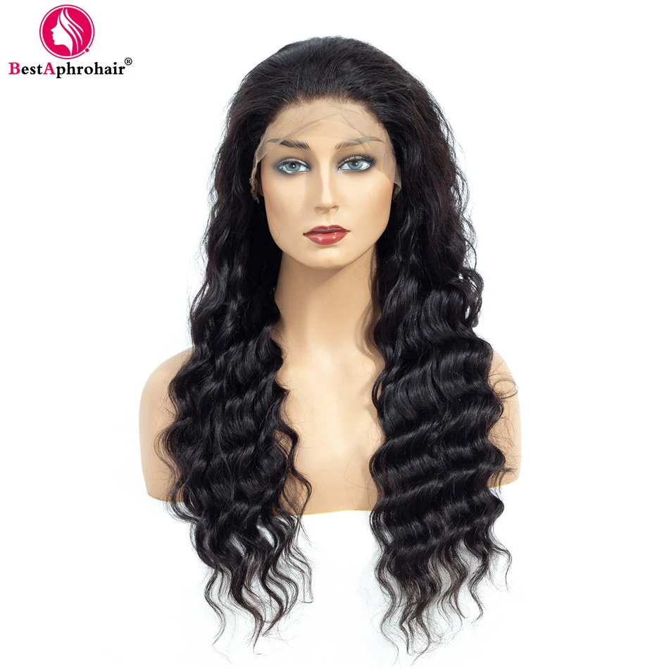 

Aphro 13×4 Deep Human Hair Wig For Black Women Peruvian hair Lace Front Human Hair Wigs With Baby Hair 150% Density Middle Ratio
