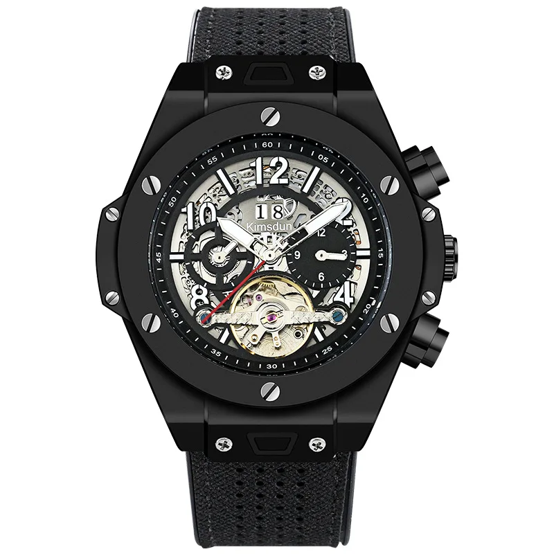 Leather 6 KIMSDUN настоящие турбийон автоматические механические часы мужские кожаные водонепроницаемые светящиеся бизнес модные спортивные мужские часы - Цвет: Leather 6