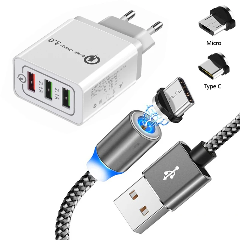 Магнитный Тип usb C Micro светодиодный кабель usb для Nokia X7 X6 X5 7,1 8,1 5,1 6,1 2,1 3,1 плюс 7 5 6 8 QC 3,0 зарядное устройство для быстрой зарядки