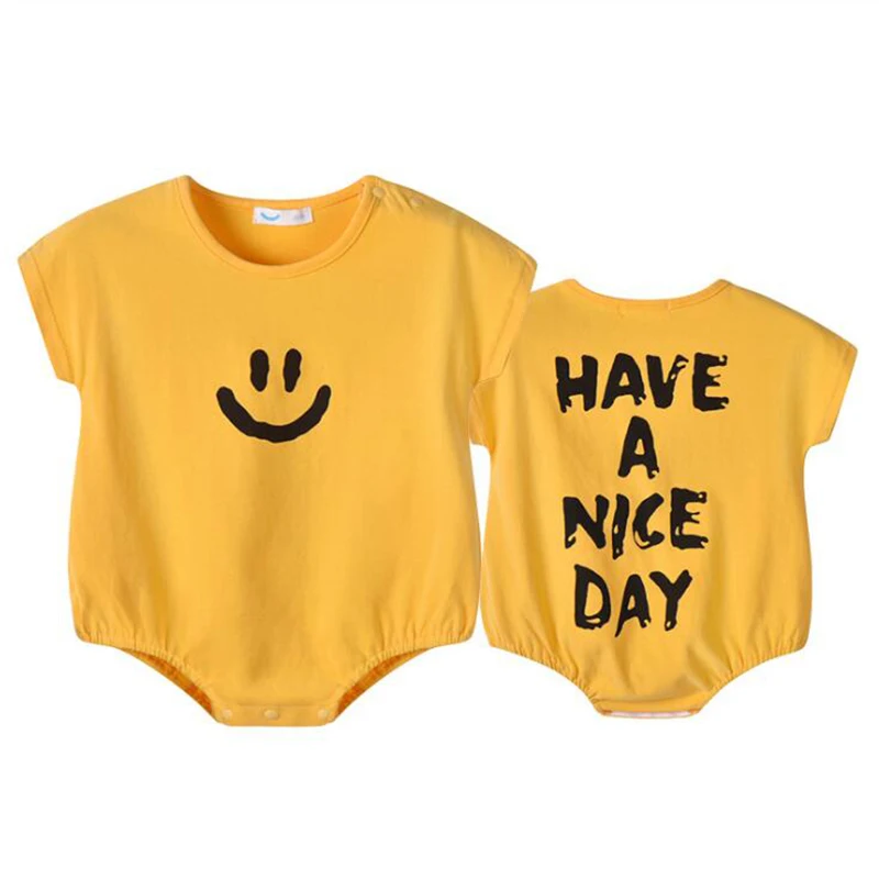 

Hot Summer Smile Baby Girl Clothes Loose Newborn Jumpsuit For Kid Cotton Short Sleeve Sleepwear Babygrow Boy Children's Costume