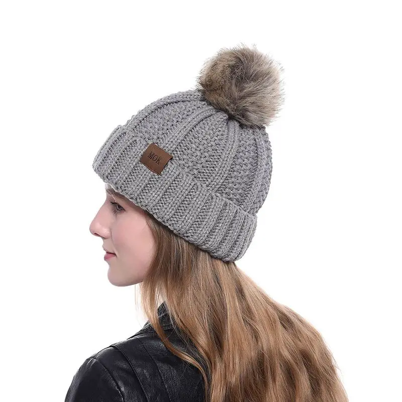 

New Adult Autumn and Winter Women Knitted Beanies Hat Raccoon Fur Ball Cap Men Casual Outdoor Skiing Keep Warm Hedging Gorros