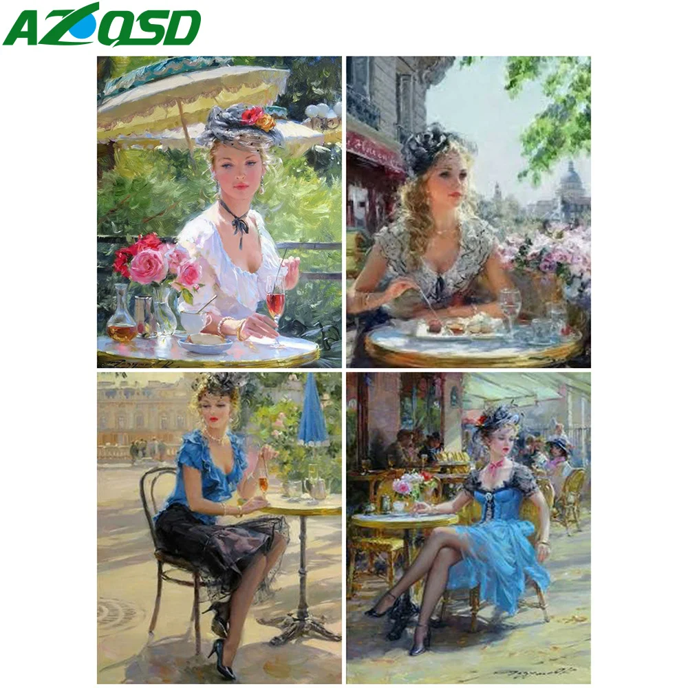 

Раскраска по номерам AZQSD «сделай сам», Женский рисунок на холсте, акриловая краска без рамки, Раскраска по номерам, портрет, украшение для до...