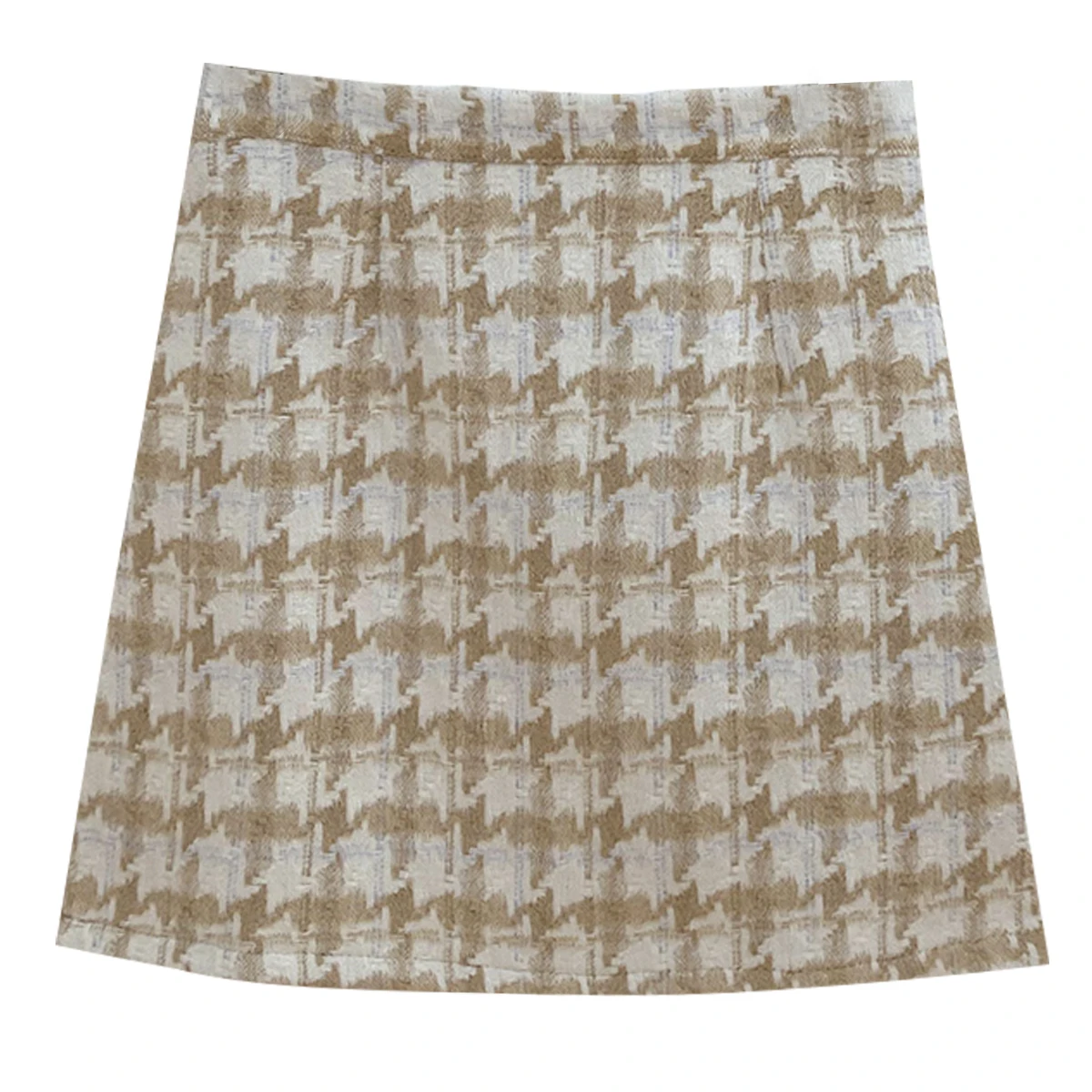 

Fluffy houndstooth apricot woolen short skirt female autumn and winter high waist retro gentle western style black A-line skirt