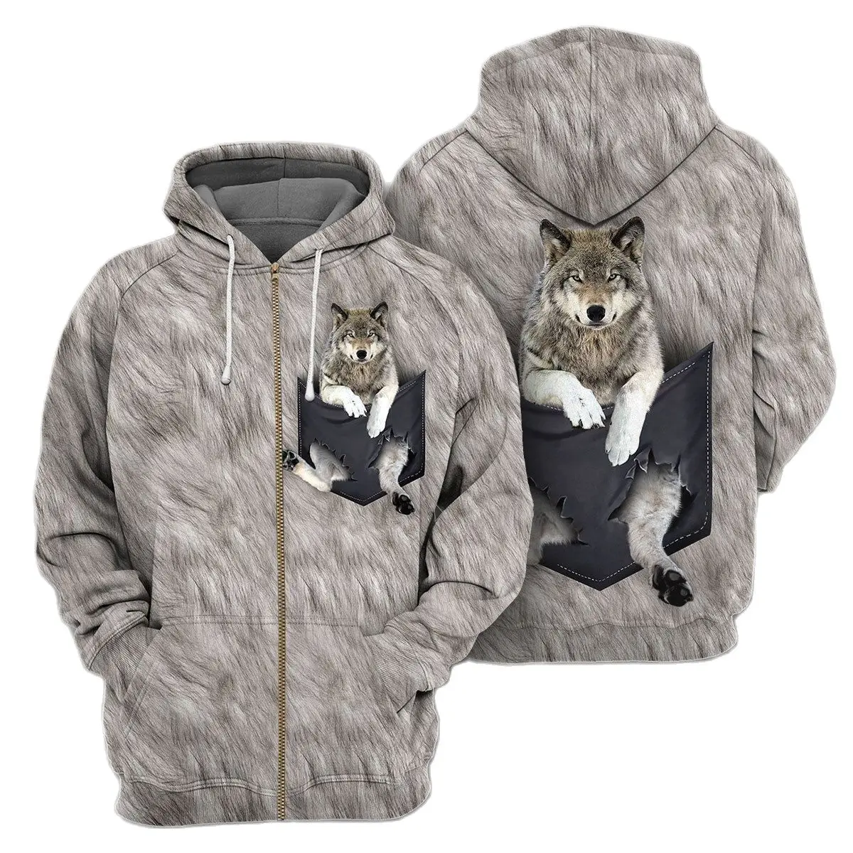 

US Size New Autumn Winter Animal Bulldog Wolf Rabbit Squirrel Pocket 3D Print Zipper Pullover Fashion Sports Leisure Tops Hoodie