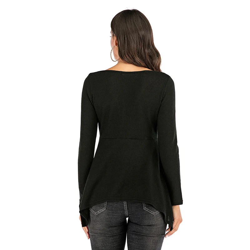 

Express cross border fashion casual loose V-neck cotton thin sweater women's long sleeve solid color fall / winter 2020