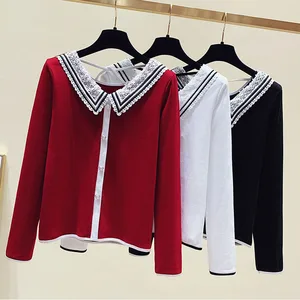 2020 осень блуза с воротником в стиле Питера Пэна для женщин одежда шифоновая рубашка с длинным рукавом Кнопка в Корейском стиле модные женские топы корректирующие