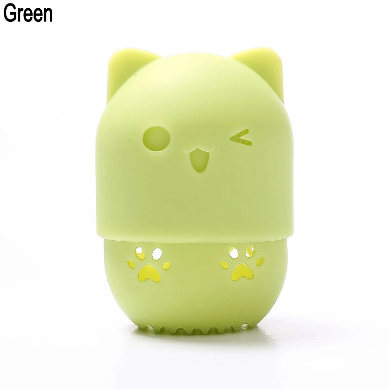 green 1 шт. в форме кота силиконовый держатель спонжа для макияжа питьевая Косметическая пуховка капсула чехол для переноски красота Подставка для губки инструменты для макияжа - Цвет: green