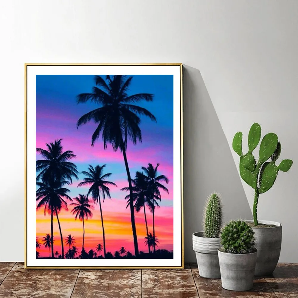 5D &quotсделай сам&quot с большими кругами алмазов Картина Закат Алмазная вышивка