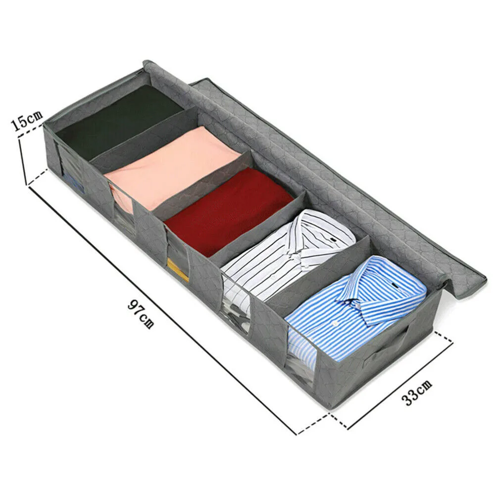

Foldable Under Bed Storage Bag Box 2Pcs Large Capacity Under Bed Bags 5 Compartments Clothes Storage Bags