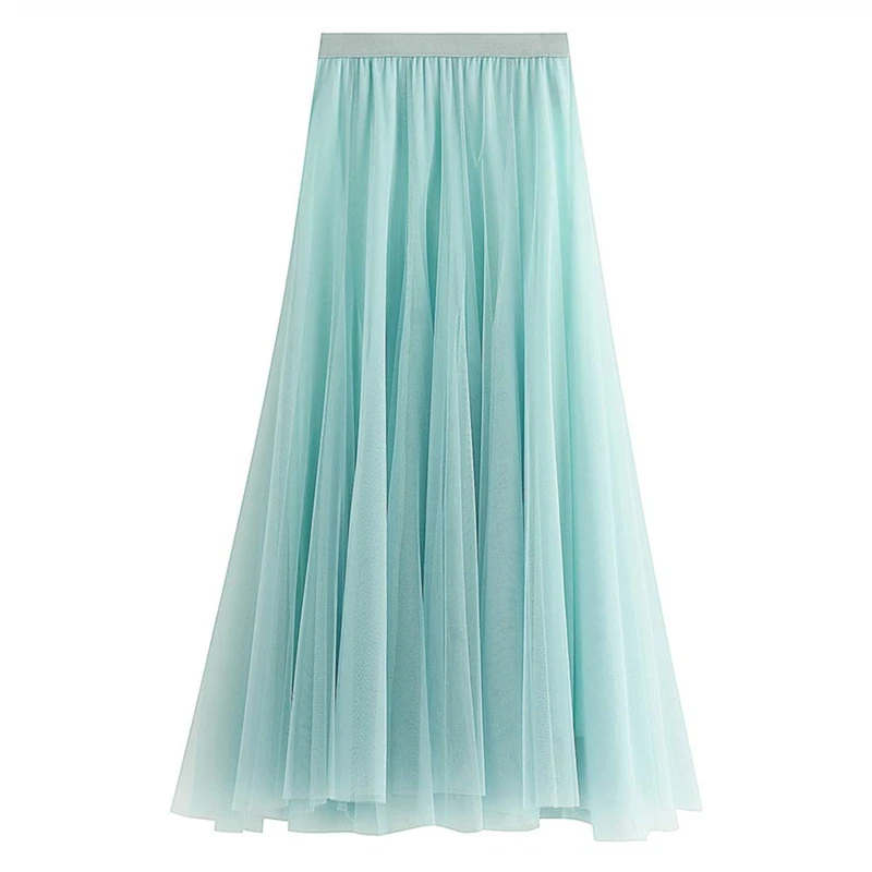

2021 Hot Sale Women Skirt High Waist Lace Mesh Tulle Long Skirt Ladies Layered Maxi Skirt
