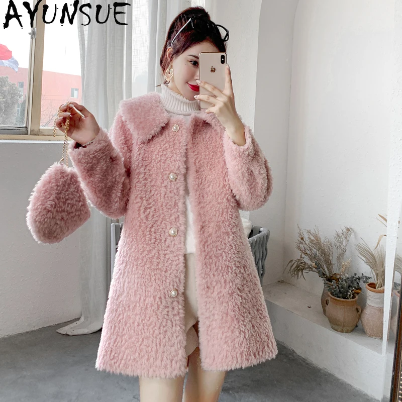 

AYUNSUE Winter Sheep Shearling Coat Female Autmn 2021 Light Thin Fur Coats Women Wool Jackets Casacos Femininos Inverno Gxy217