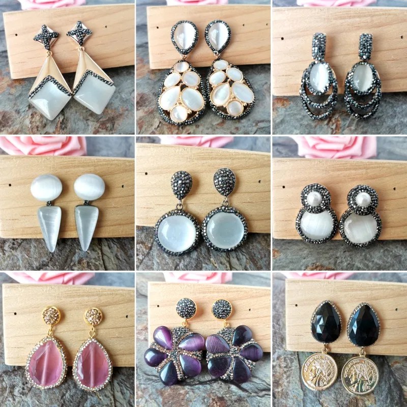 1 пара опаловых камней Натуральный druzy druse овальные серьги-подвески в форме ручная