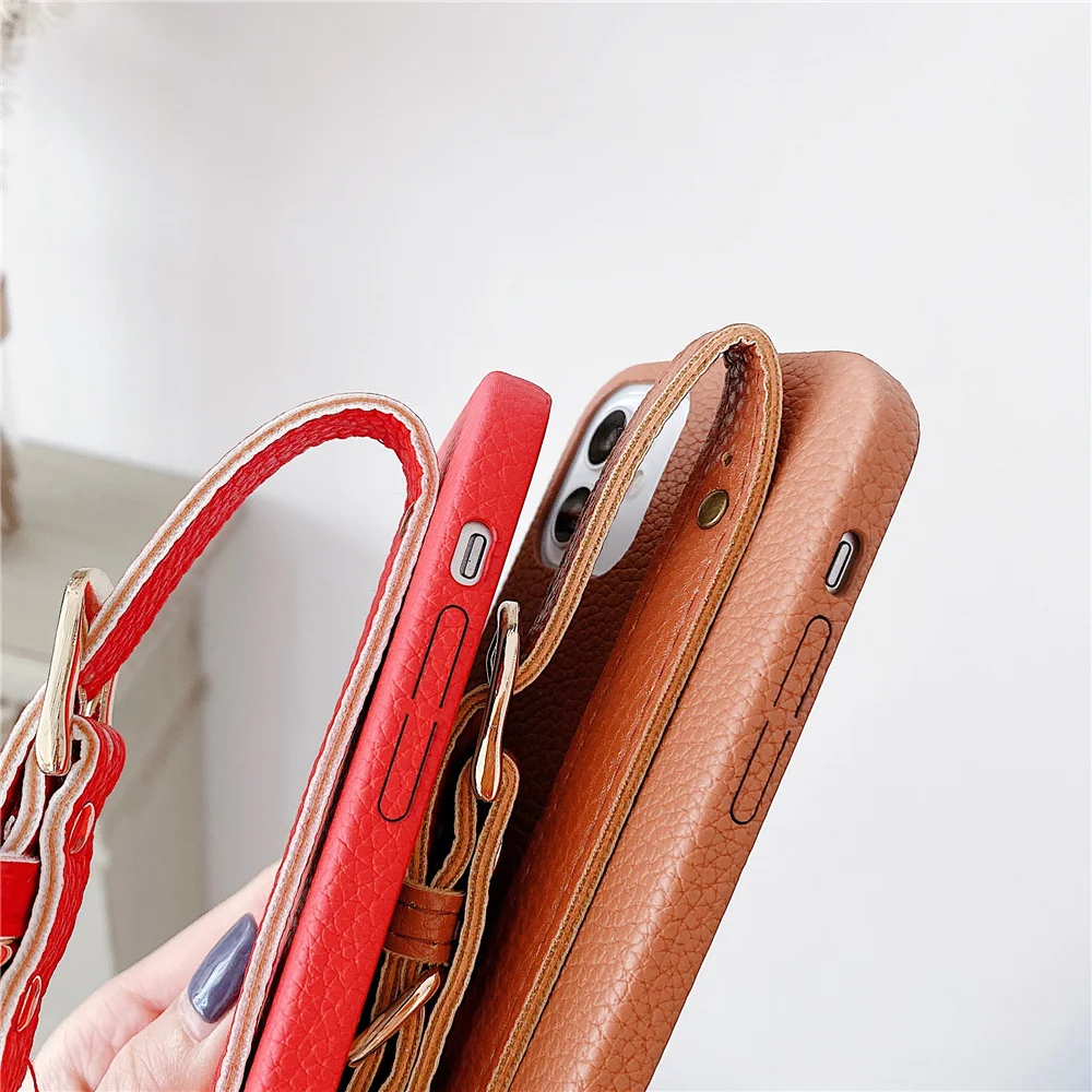 

INS Korea fashion crocodile pattern leather wrist band Bracket phone case for iphone 12 11 Pro MAX X XS XR 7 8 plus SE2 cover