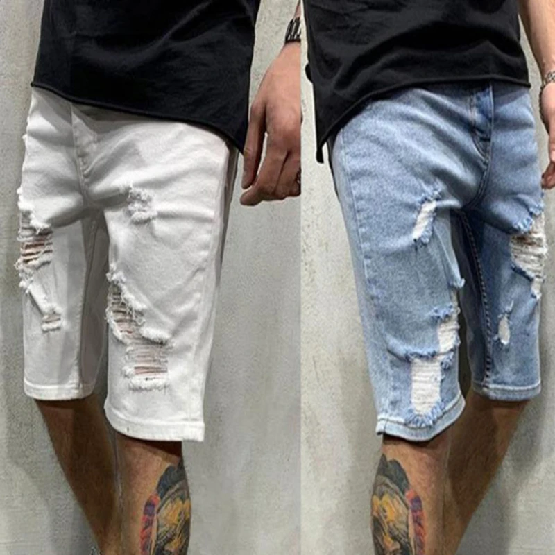 

Новинка лета 2021, модные повседневные облегающие мужские Стрейчевые короткие джинсы высокого качества, эластичная джинсовая ткань