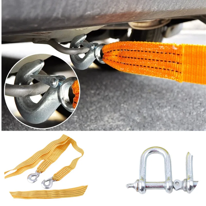

3M/4M Towing Rope Strap Cable Pull Rope Strap With U Hooks High Strength Nylon With Reflective Strap For Car Truck Trailer SUV