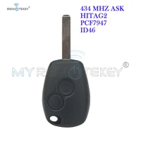 remote car key for renault clio kangoo master modus twingo 2006 2007 2008 2009 2010 2 button va6 433 mhz pcf7947 remtekey