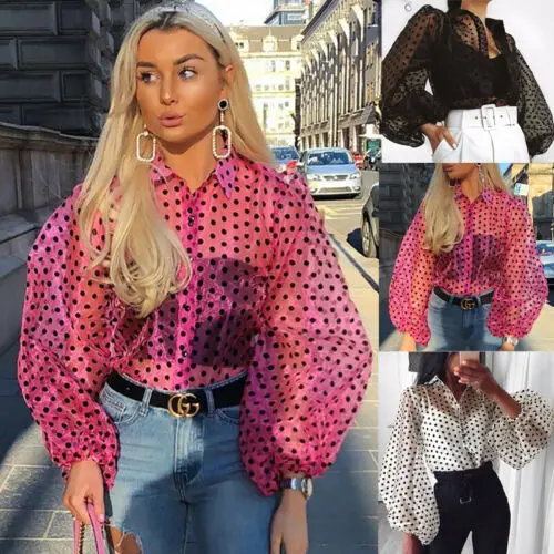 Новая женская сетчатая прозрачная блузка с длинными рукавами и фонариками