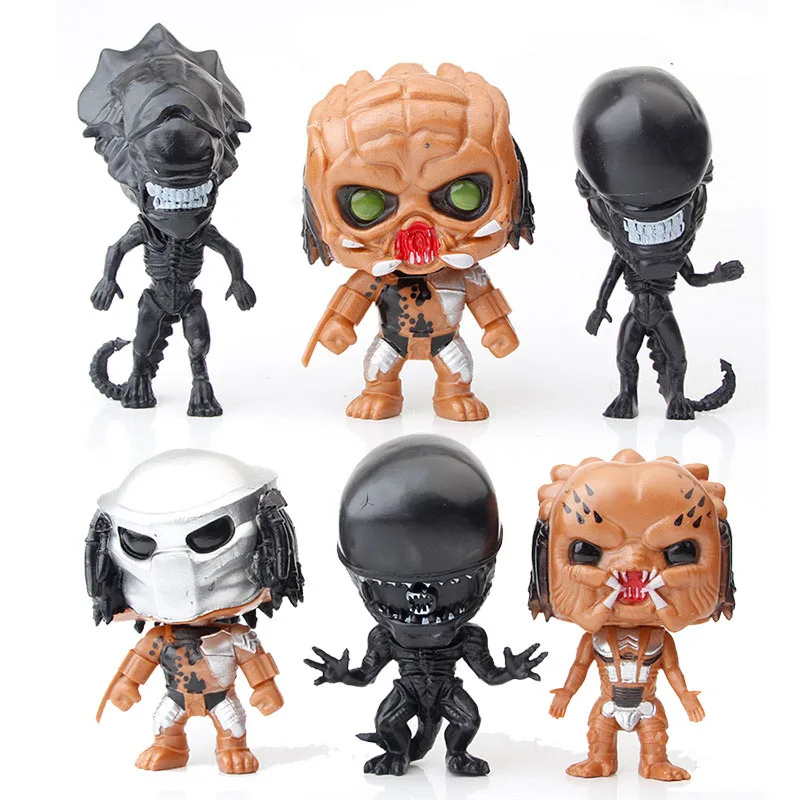 

6 pcs Predator Requiem Mini Cosbaby Wolf Predator Battle Damaged Alien Figure Dolls PVC Model Toys Gift