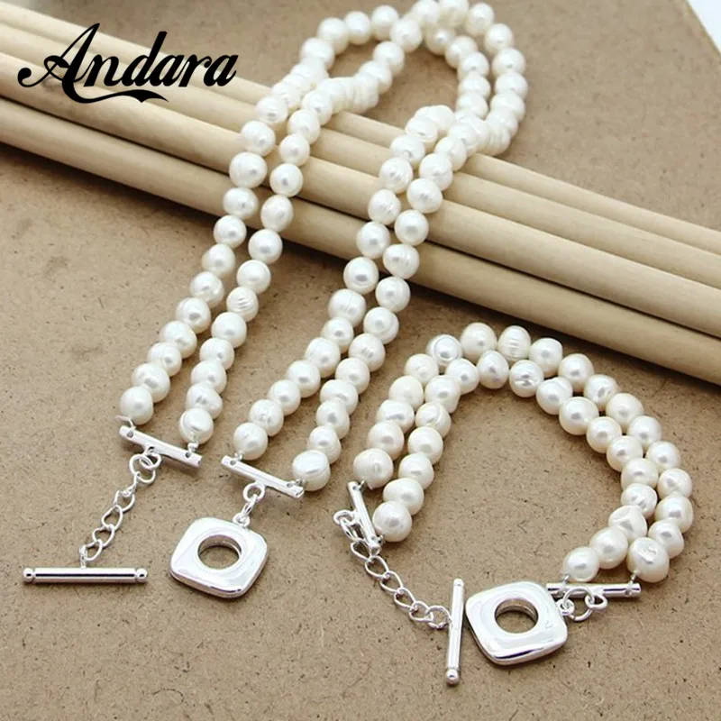 Комплект женских ювелирных изделий из ожерелья и браслета с натуральным