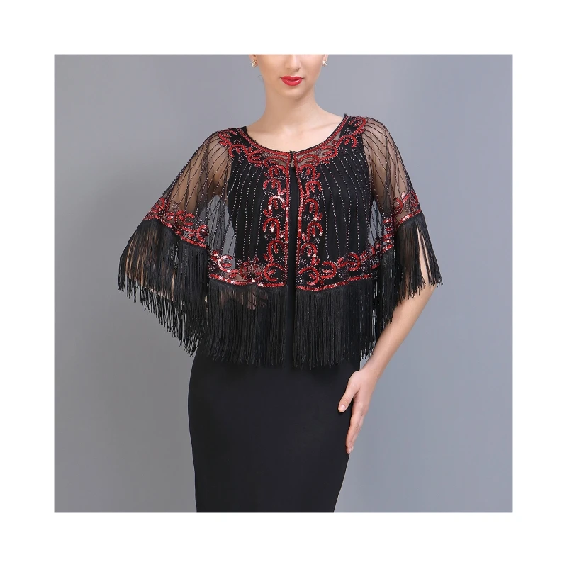 Женская плотная шаль из сетчатой пряжи с кисточками на подоле для латинских