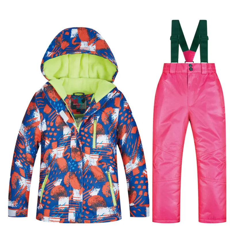 Coat and Pink Детская Лыжная куртка, верхняя одежда, ветронепроницаемые водонепроницаемые лыжные костюмы для катания на лыжах, кемпинга, сноуборде, лыжные костюмы, спортивные штаны для мальчиков и девочек - Цвет: Coat and Pink