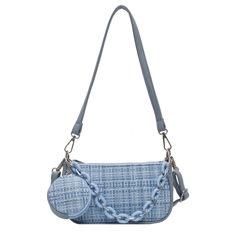 

2 Pcs/set Weave Plaid Design Shoulder Bags For Women 2020 New Fashion Wild Chain Crossbody Handbags Female Casual Armpit Bag