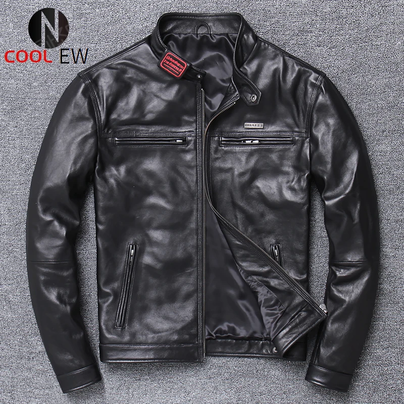 Бесплатная доставка. 2019 Крутое Мужское пальто из натуральной кожи мужская куртка