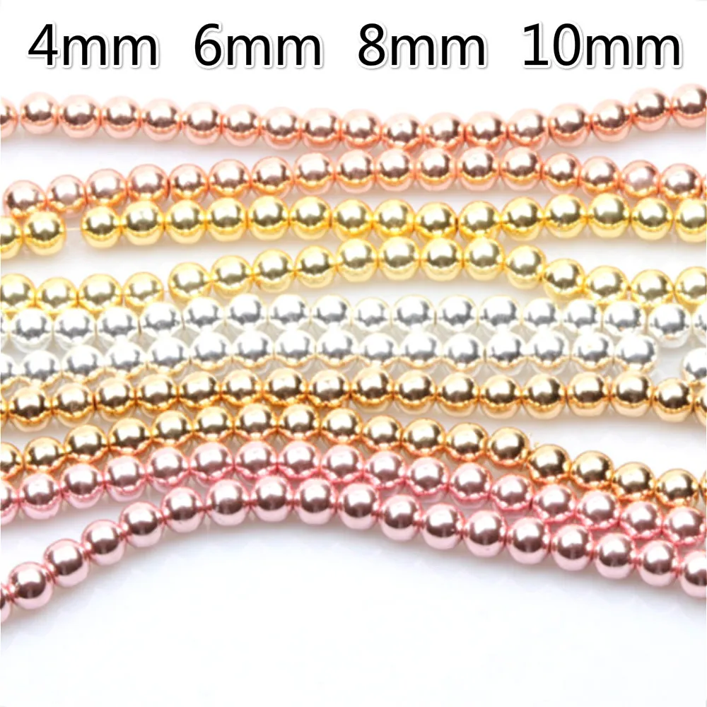 Бусины из натурального камня гематит 4 10 мм шар с серебряной пластиной бисер для