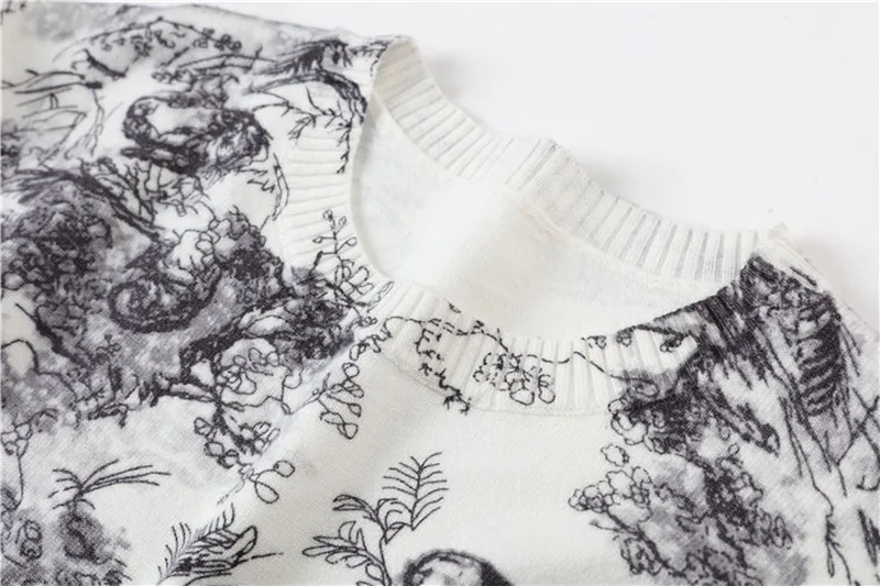 Женский жаккардовый свитер Tigers Длинный свободный трикотажный пуловер с круглым