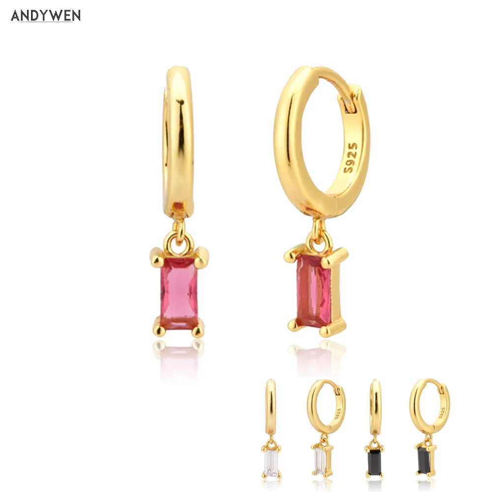 Серьги подвески ANDYWEN из стерлингового серебра 925 пробы с золотым розовым красным