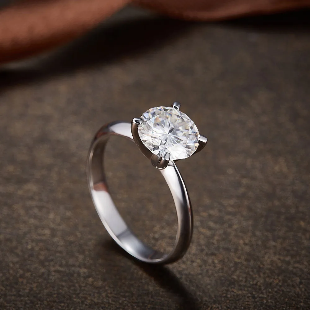 NiceGems 14k white gold 4-Prong Comfort Fit Moissanite Engagement Ring D Color center 1ct or 1.2ct 2ct knive 2mm width ring | Украшения и