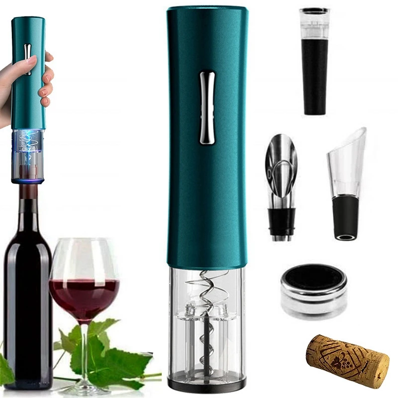 

Smart Electric Wine Opener Corkscrew Cordless Automatic Corkscrew Wine Bottle Openers Dry Battery Kitchen Tool Green